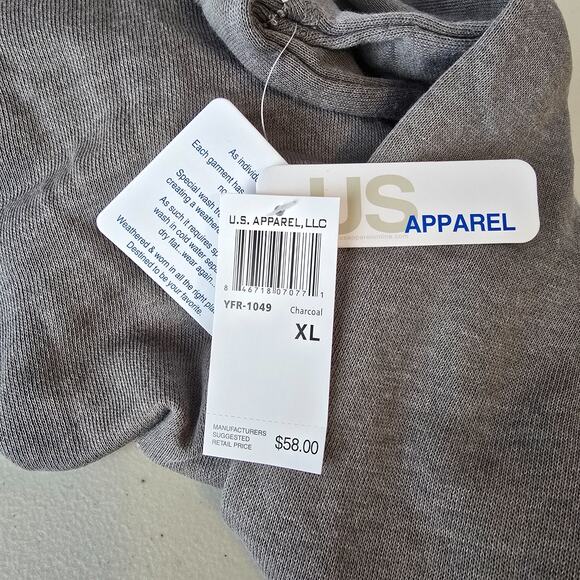 U.S. Apparel Hooded Sweatshirt Women's XL Gray V-Neck Raw Hem Long Sleeve NWT - Picture 3 of 15